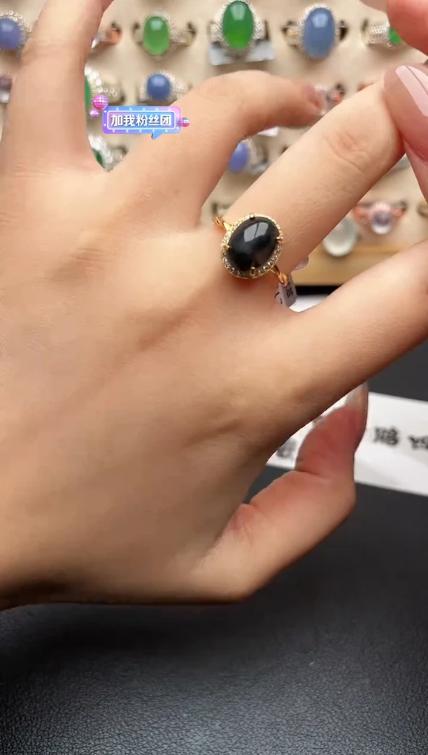 银S925镶嵌戒指翡翠一物一证一礼盒