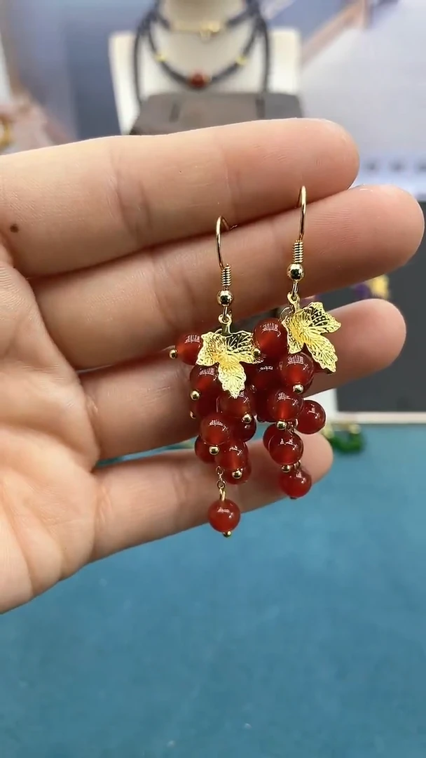 【闪购商品】南红玛瑙耳饰14K金镶嵌红葡萄耳钩