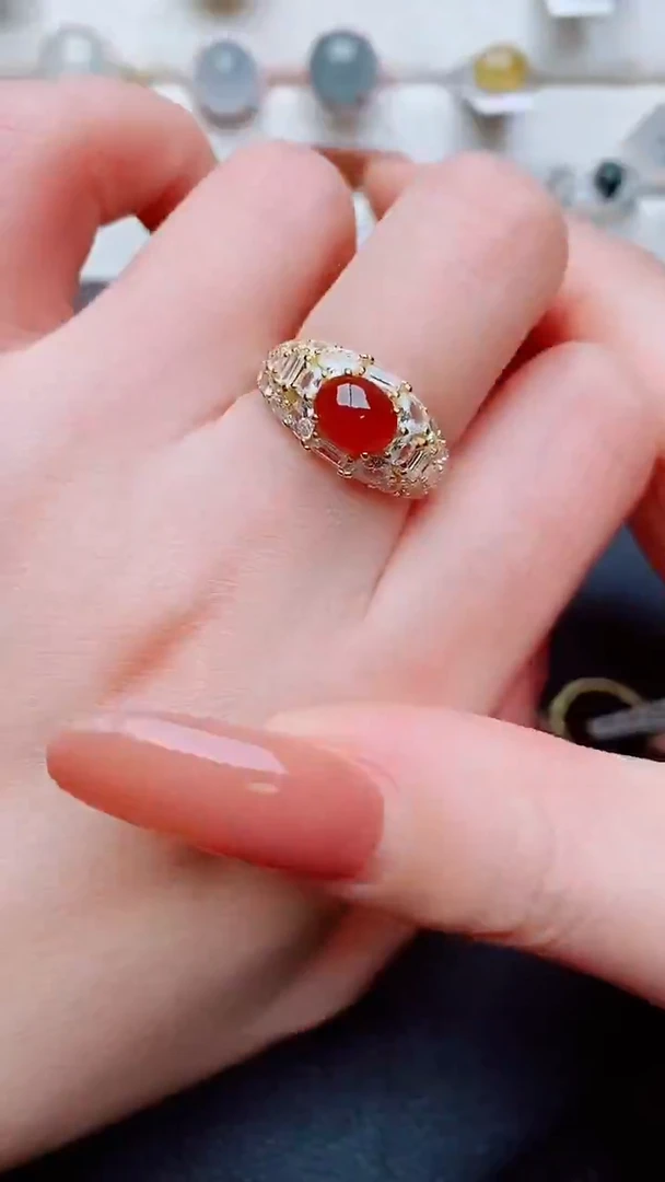 银S925镶嵌戒指翡翠...