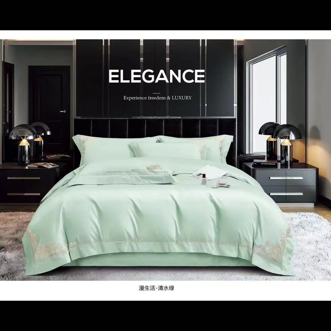 新疆长绒棉200支双股百分百长绒棉棉轻奢四件套高档绣花纯色亲肤