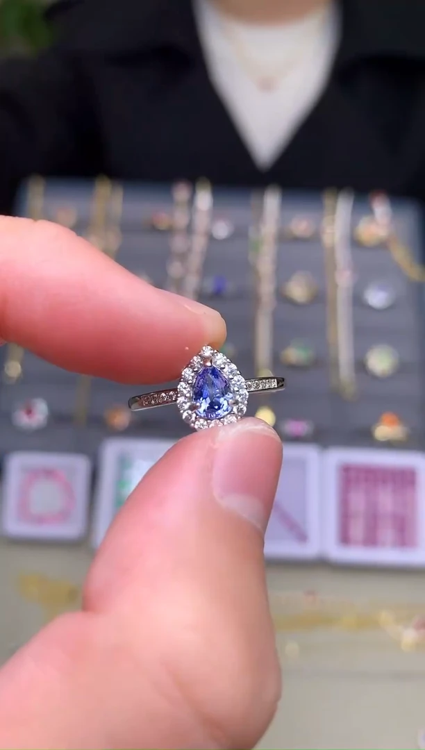 戒指蓝宝石银S925镶嵌戒指