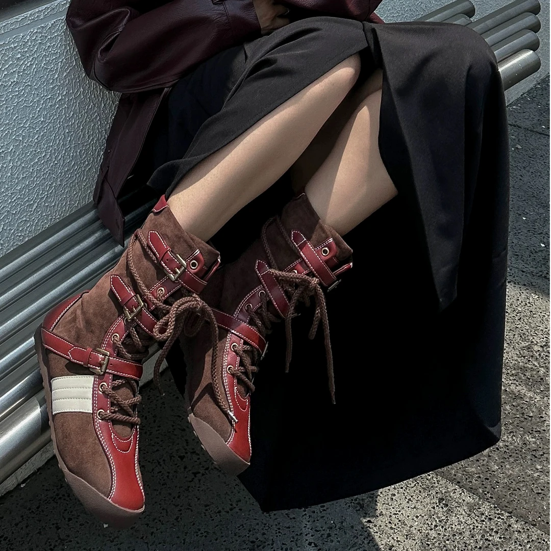 【周大米】6公分设计感小众高帮运动拳击靴女户外工装马丁靴中筒