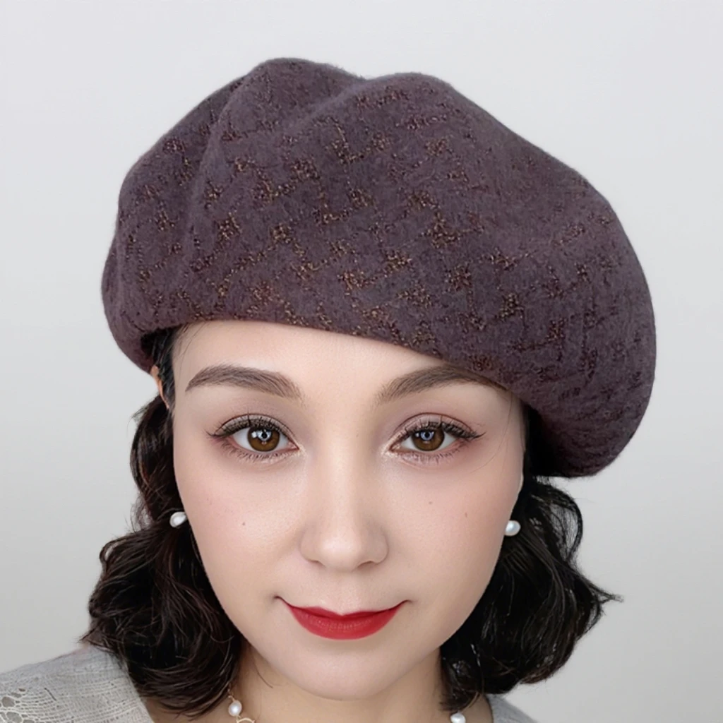 女秋冬时尚贝雷帽百搭文艺格纹贝雷帽女士保暖韩版复古贝雷帽脸小