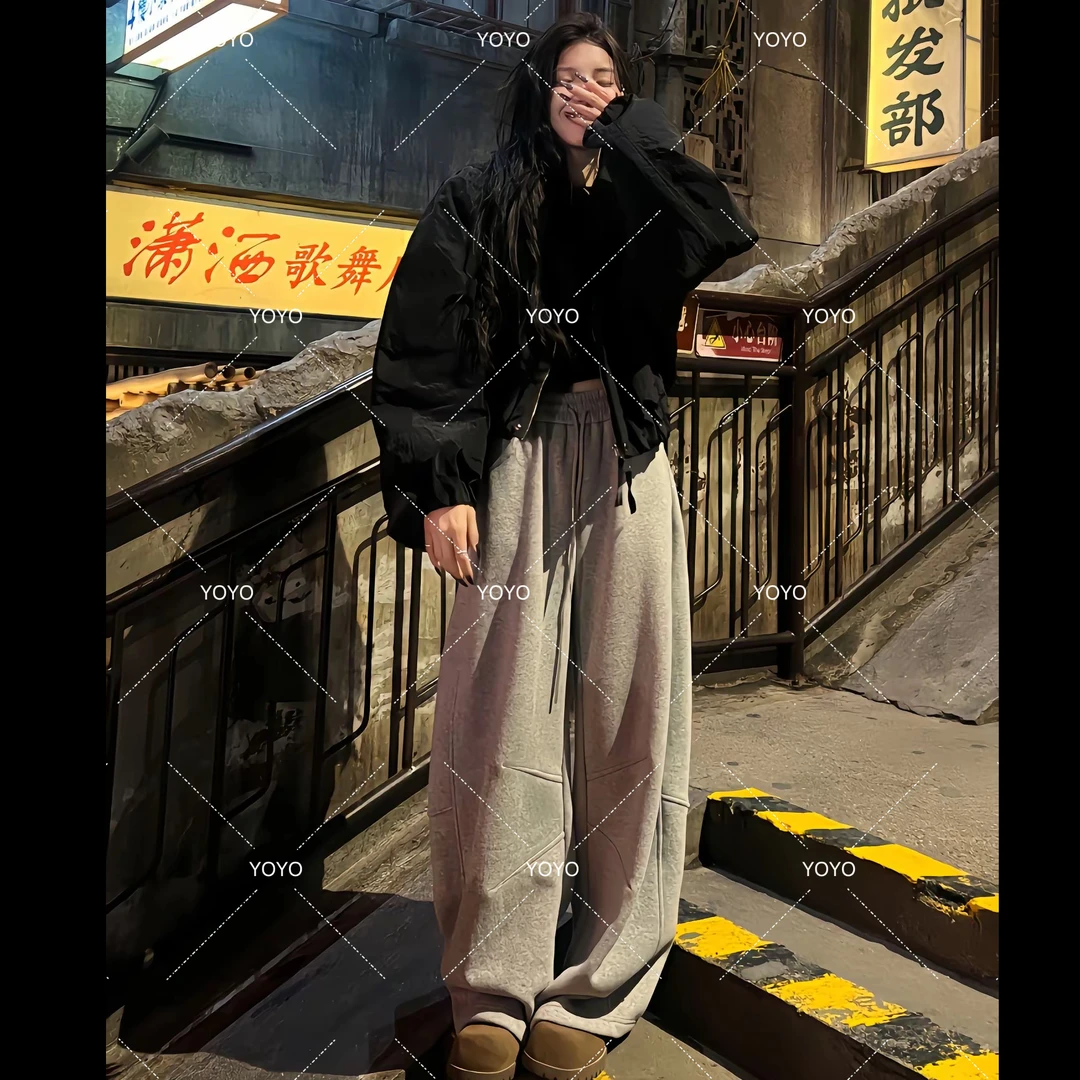 YOYO自制【弯刀卫裤】复合水貂绒休闲高街宽松弯刀大阔腿拖地裤卫裤