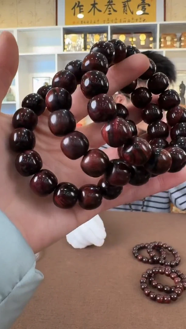 黄花梨/降香黄檀海黄 13*14老型 单圈手串 紫黑油线 默认发货
