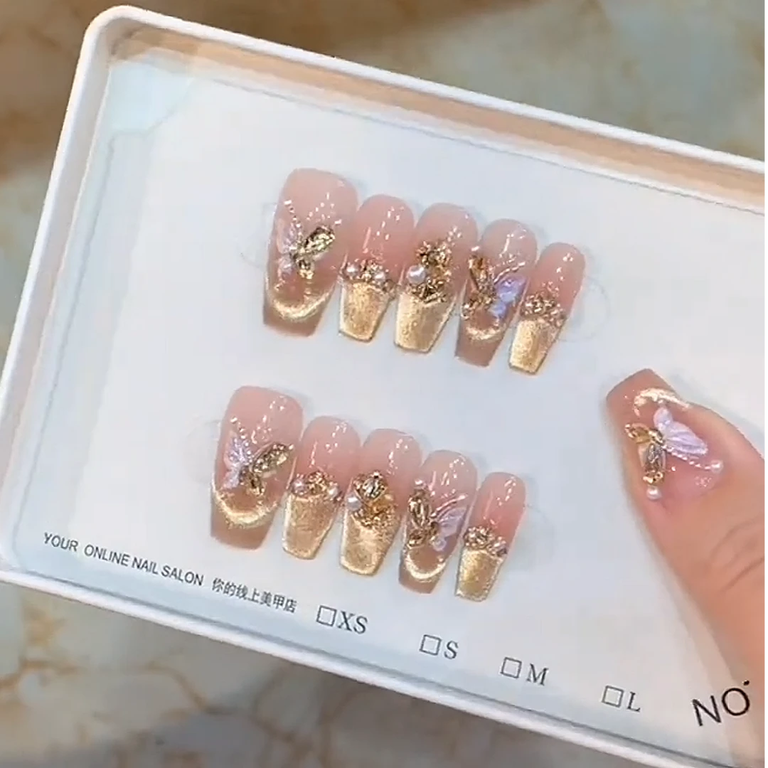 【荧光蝶】原创设计简约气质秋冬美甲纯手工光疗穿戴甲用品