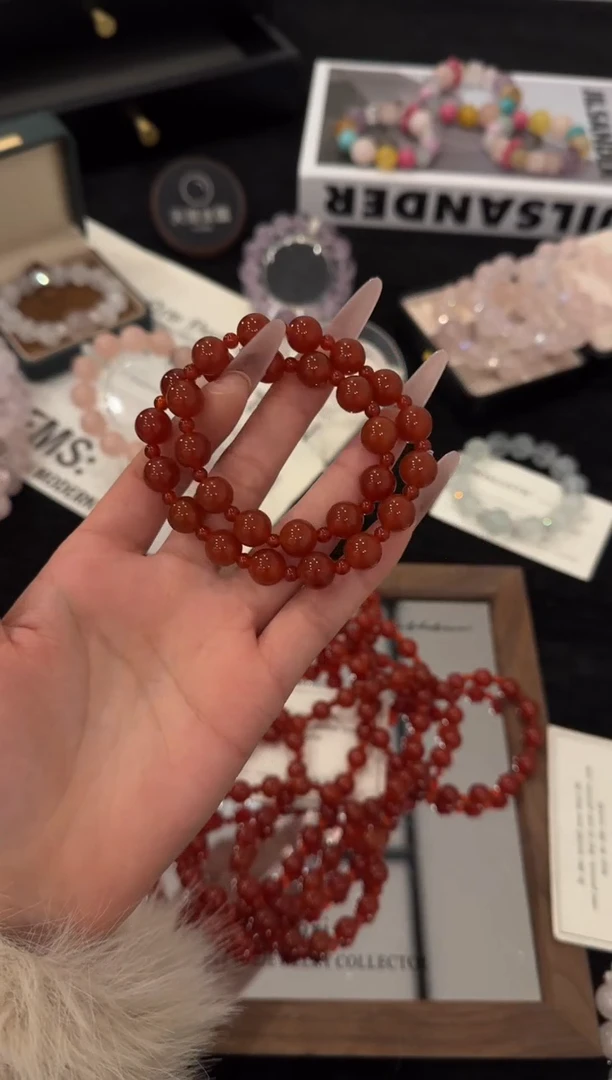 未镶嵌手链水晶红玛瑙双圈x2906