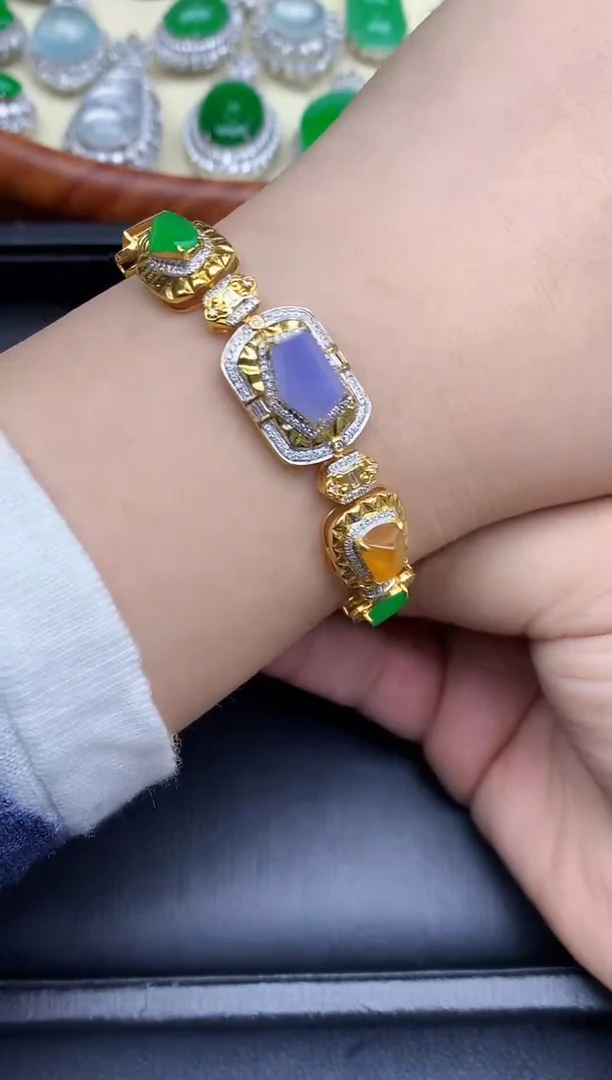 18K金镶嵌手链翡翠595-中国好珍宝