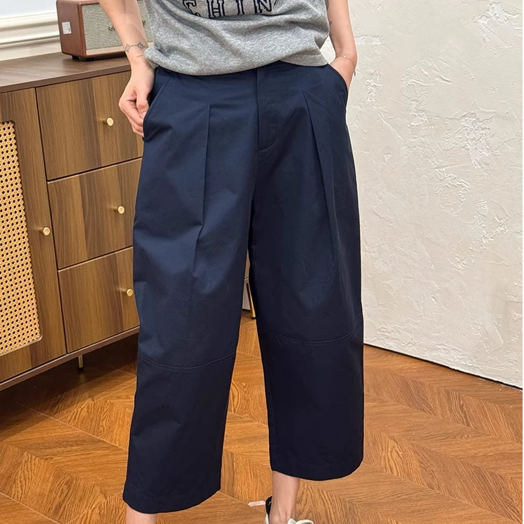 浪清/女装推荐 尤娜瑞日系复古微镰刀纯棉直筒裤44432/44476#新款