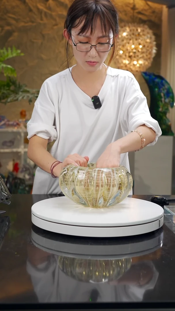 手工艺品琉璃黄色白色果碗