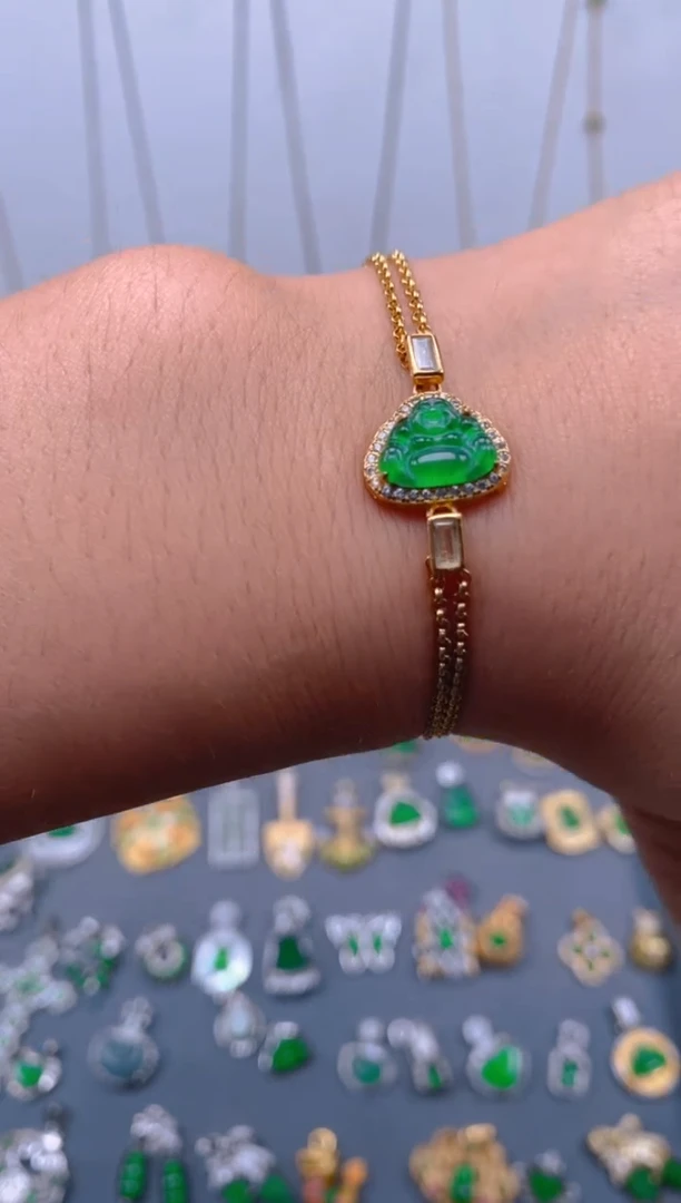 银S925镶嵌手链翡翠佛公手链