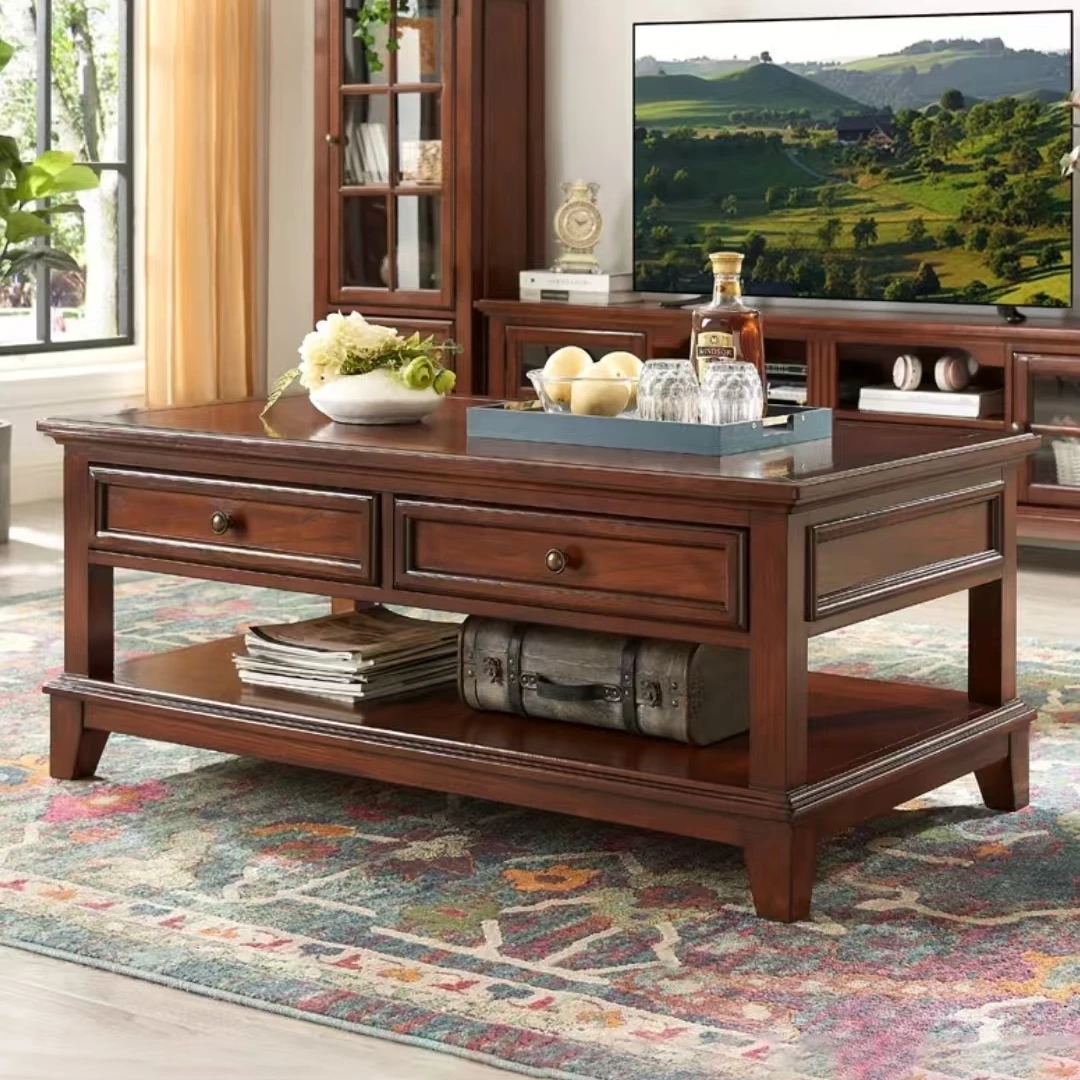 美式乡村实木茶几复古CJZ08长方形茶几 125*70*52cm