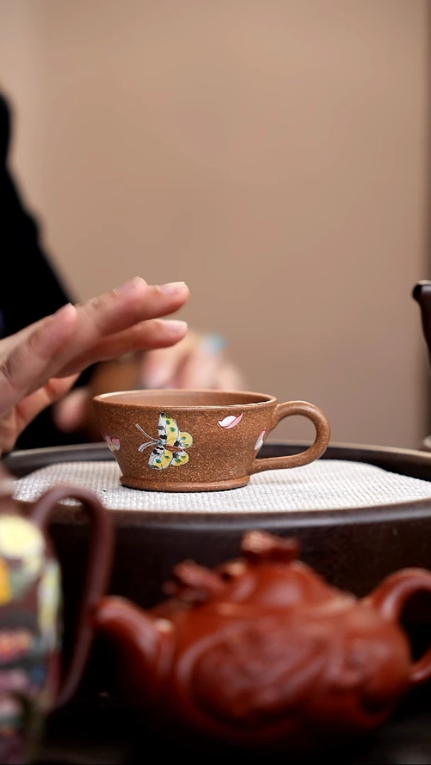 茶壶紫砂老段泥手把杯蝶恋花