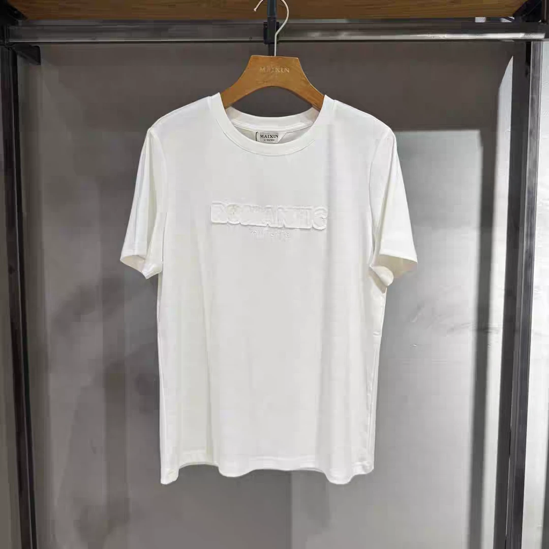 麦寻夏季新款TXSES35A灰白色短袖T恤休闲圆领字母印花棉质