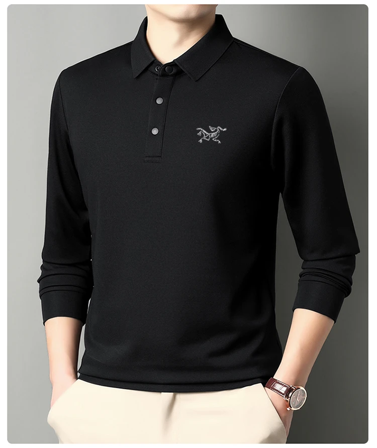 【奥特莱斯】正品刺绣鸟家男士长袖polo衫翻领商务宽松纯色男打底衫