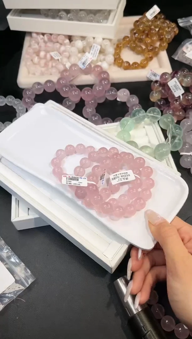 水晶手链未镶嵌多样性发一Q14粉泡泡13mm
