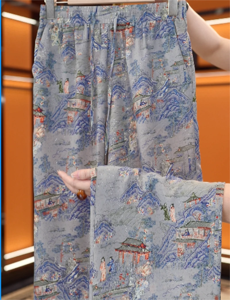 【3D烫花工艺】蚕物2025新款高腰垂直冰丝凉感透气阔腿裤c127彭彭