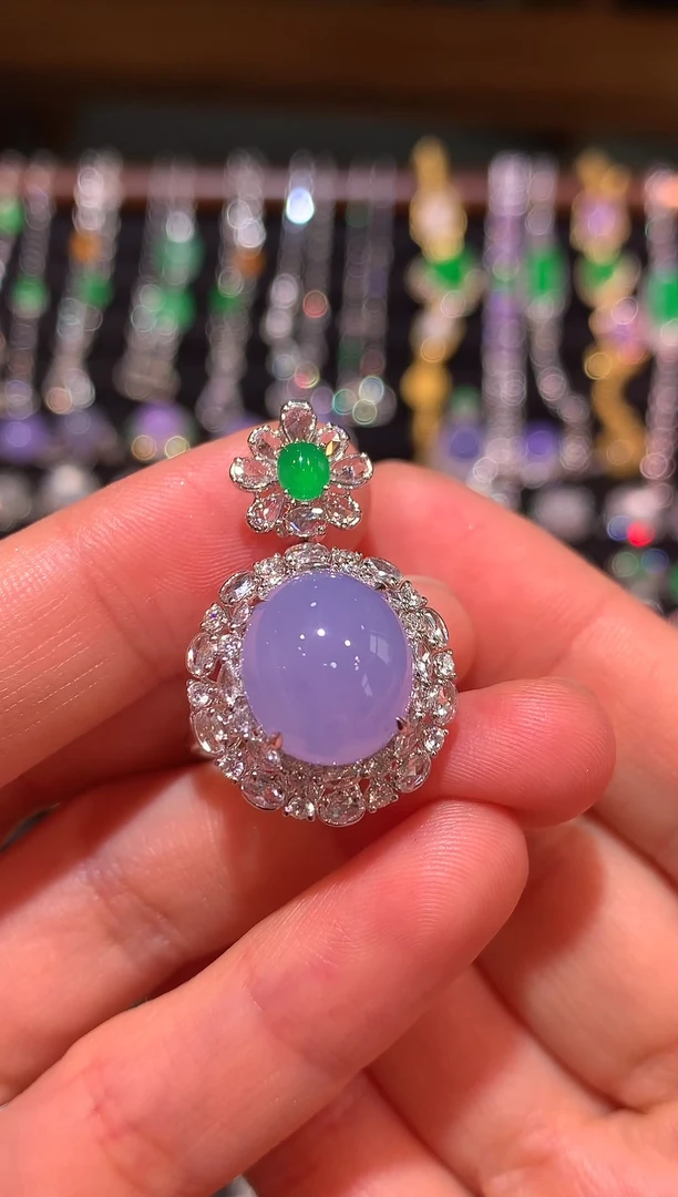 吊坠(赠链)18K金镶嵌翡翠紫罗兰鸽子蛋戒指吊坠两用款