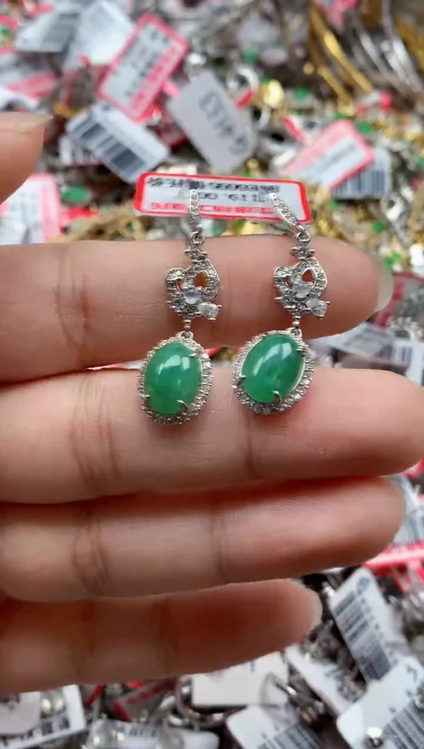 银S925镶嵌戒指翡翠天然A货缅甸翡翠