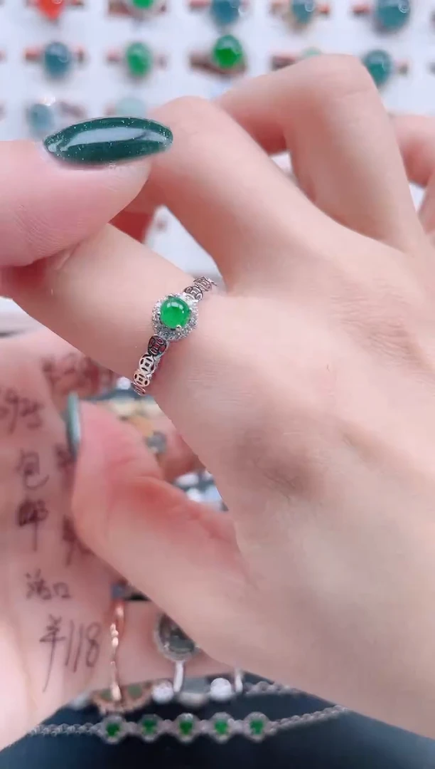 银S925镶嵌戒指翡翠天然翡翠