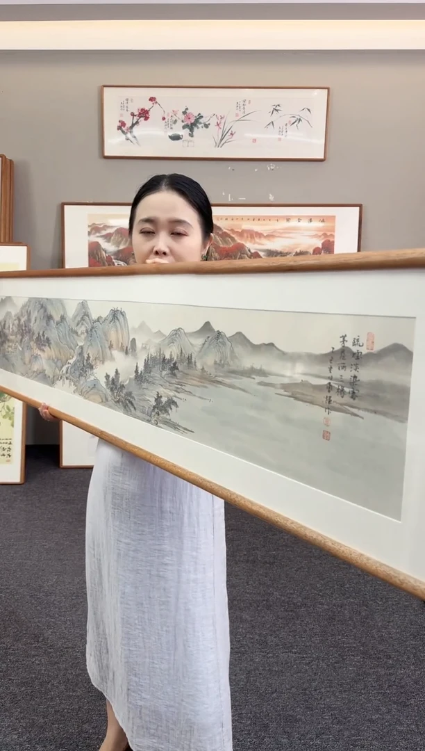 国画山水210*40手绘作品