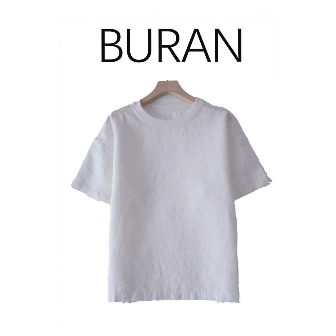 【高姐姐】夏季汉麻纯色圆领T恤下摆开叉半袖简约S2517