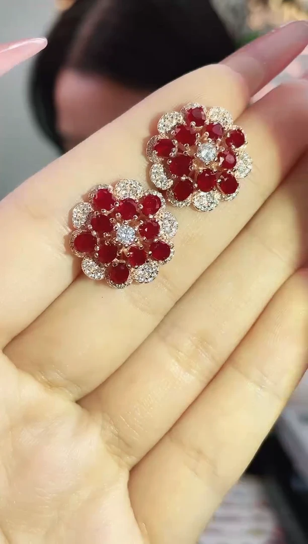 银S925镶嵌耳饰红宝石耳饰