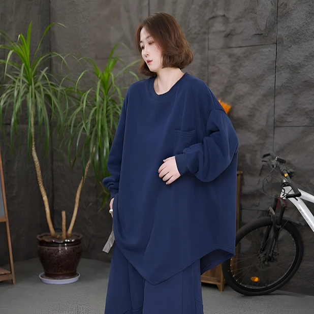 【加绒卫衣】秋冬时尚慵懒风休闲纯色加厚宝宝绒卫衣女