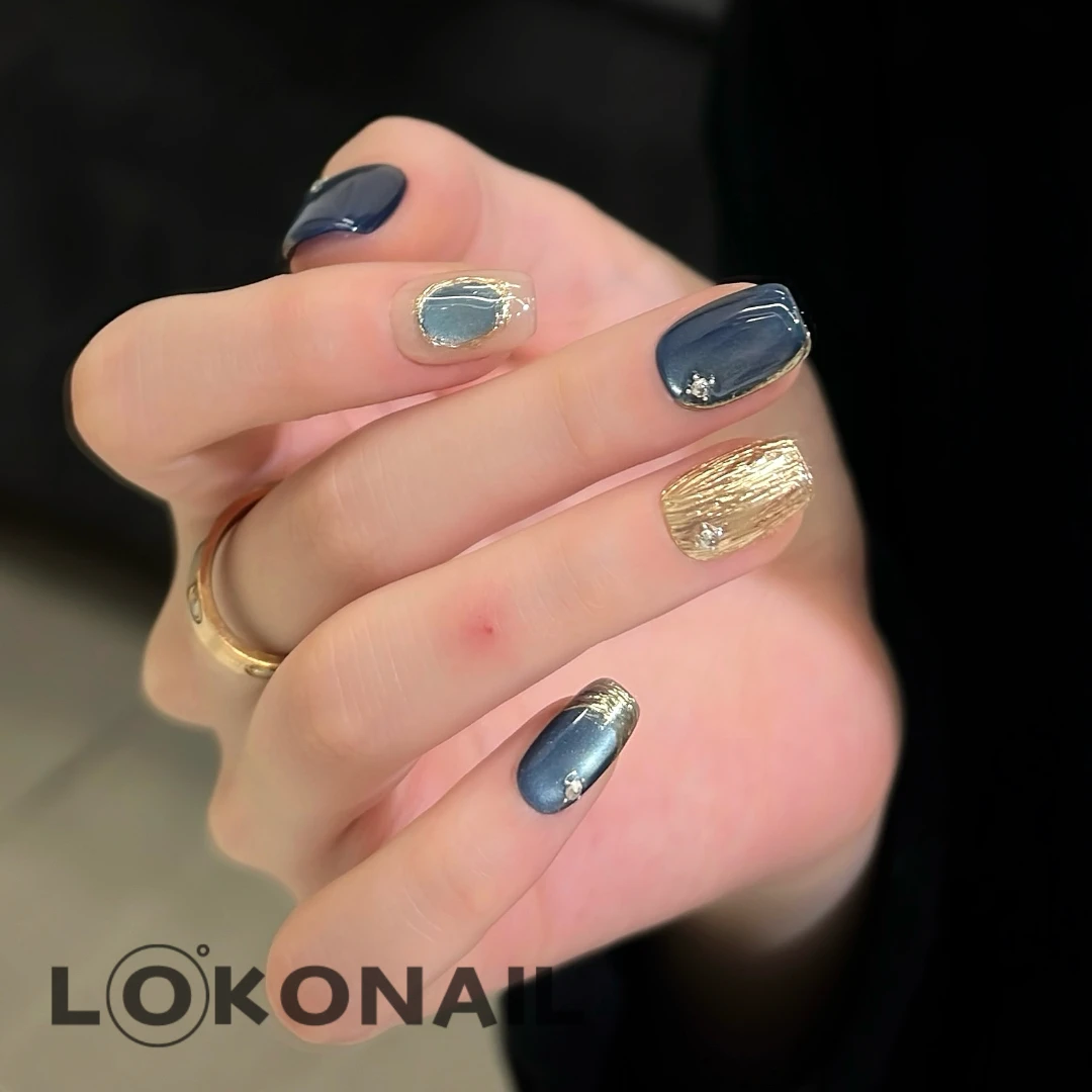 「山川湖海」镶钻宝蓝猫眼布契拉提显白气质重工穿戴式纯手工穿戴甲