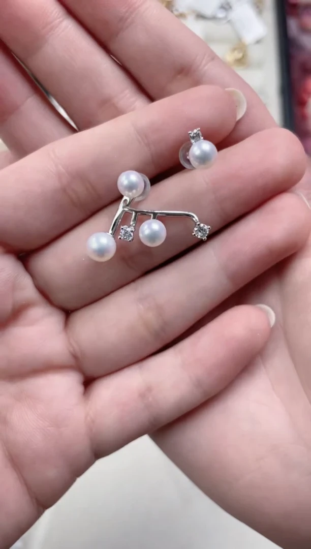 银S925镶嵌淡水珍珠耳饰T649