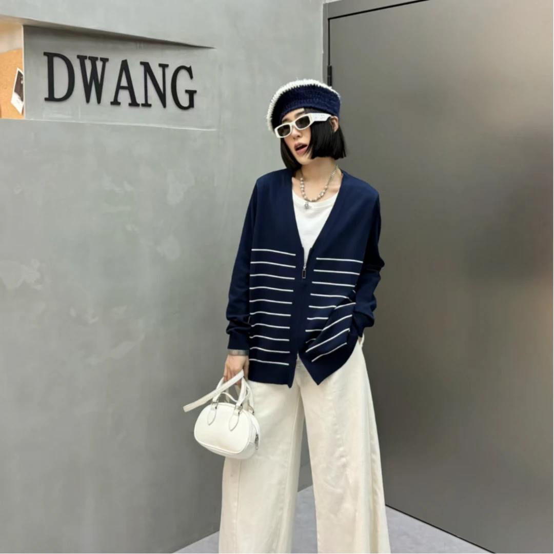 【彤彤家】903#拉链条纹假两件针织衫W/950