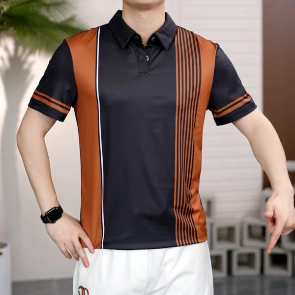 2025夏季新款男士条纹Polo衫时尚休闲半袖潮流修身翻领20309- P52