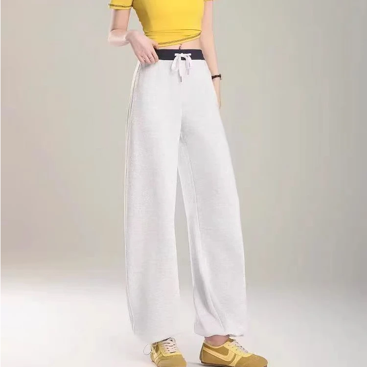 2025新款25016松紧腰抽绳宽松休闲长裤直筒裤女时尚垂感