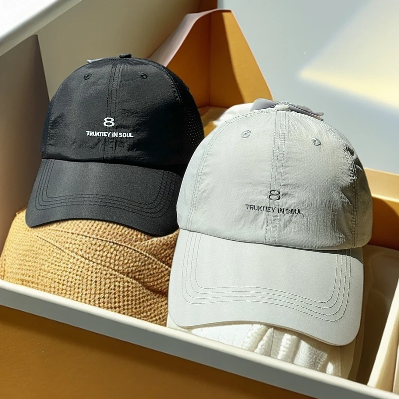 韩版简约字母刺绣软顶棒球帽子女夏季百搭透气显脸小速干鸭舌帽男