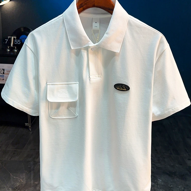 狄佛蒙特夏季宽松短袖T恤男潮牌纯色翻领口袋百搭纯棉半袖Polo衫