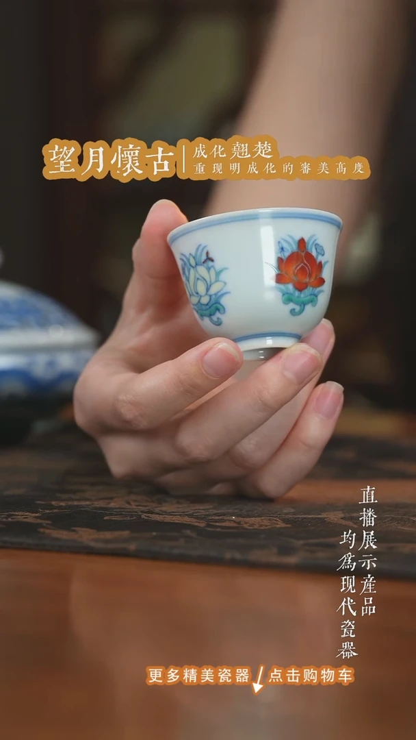 杯子望月怀古斗彩单杯