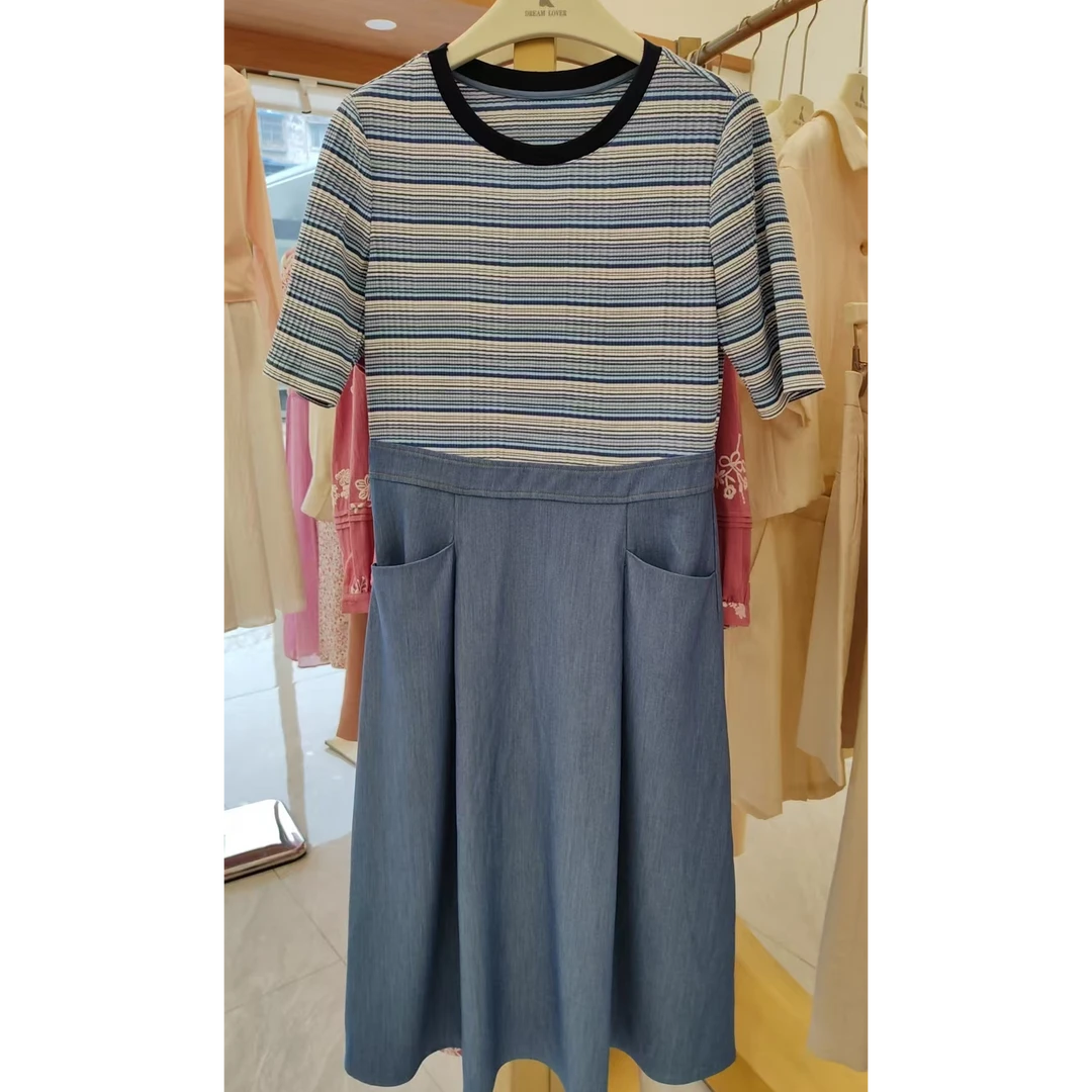 连衣裙女夏季梦里人宽松休闲条纹显瘦中长裙2492-3220