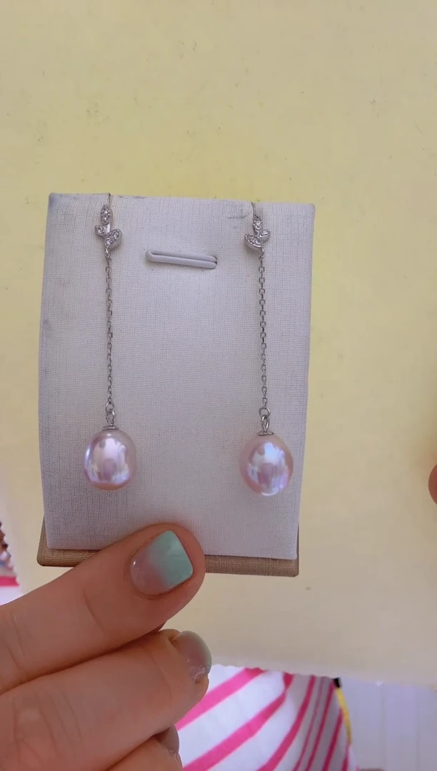 未镶嵌淡水珍珠耳饰无核9.6mm+S925银耳线