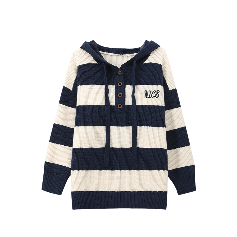 新款简约条纹拼色休闲毛衣8829-2宽松