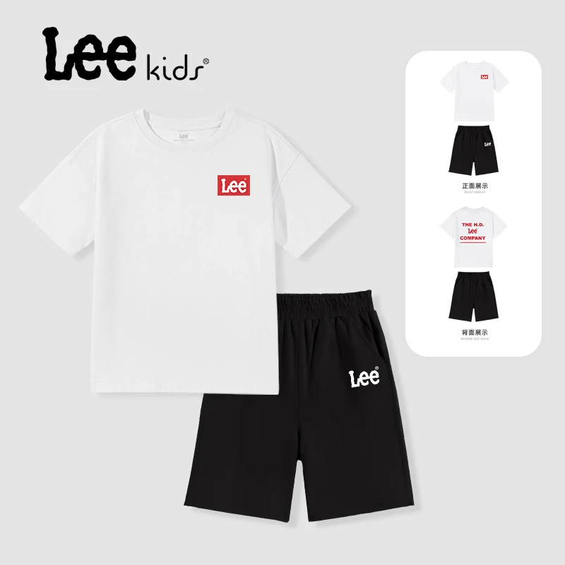LeeKids童装男童夏装套装男孩短袖t恤两件套儿童纯棉百搭运动服薄