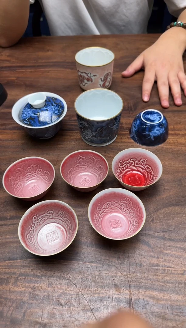 清本源 内模印鳐鱼·颜色釉·豇豆红撇口杯