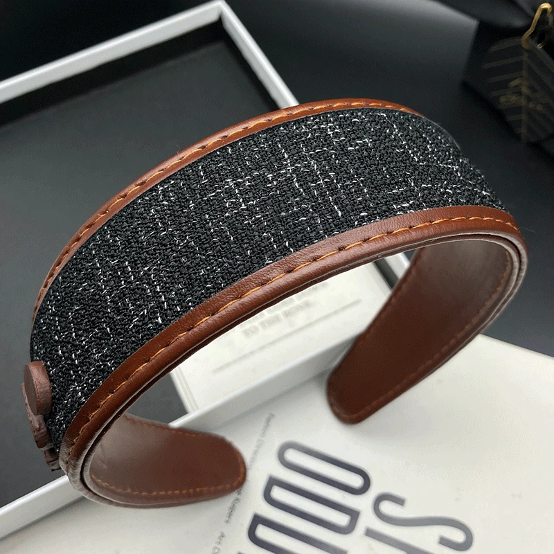 美拉德风PU皮格纹新款发卡发箍女成人时尚外出逛街压发洗脸头箍