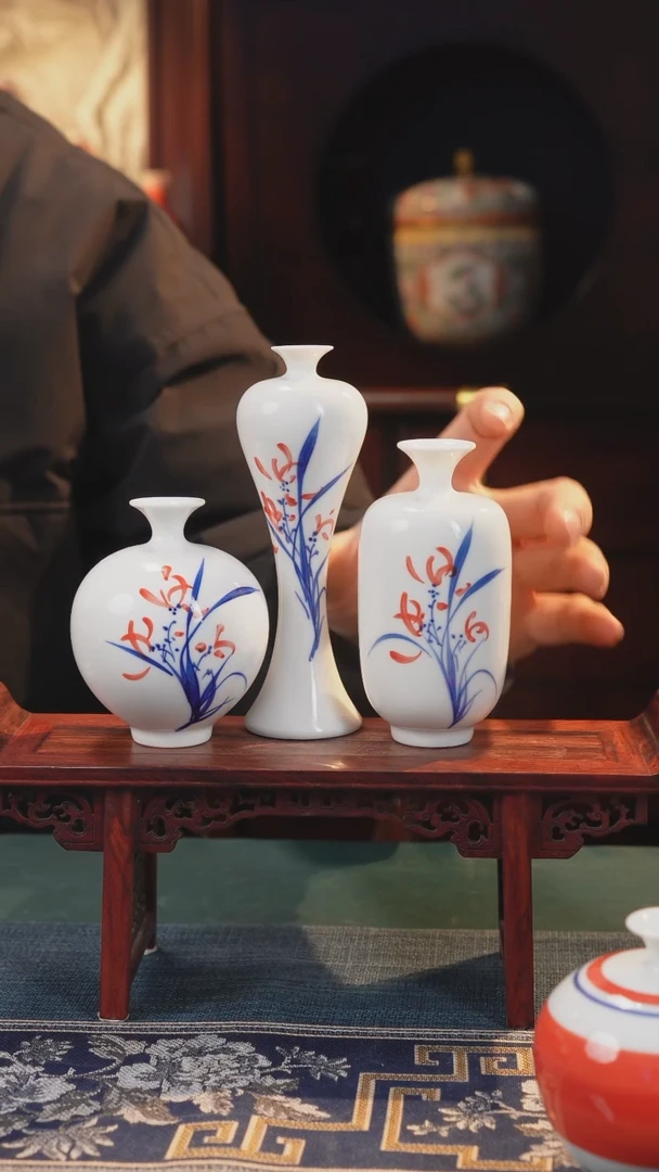 【闪购商品】摆件纯手工手绘高白泥瓷〖三件套〗