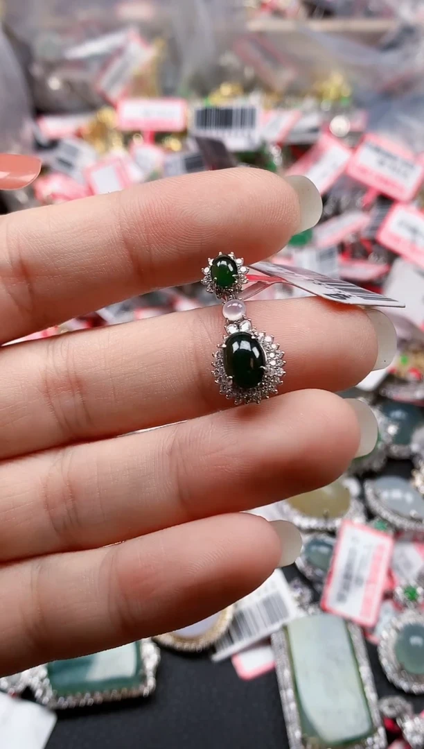 银S925镶嵌戒指翡翠天然A货缅甸翡翠