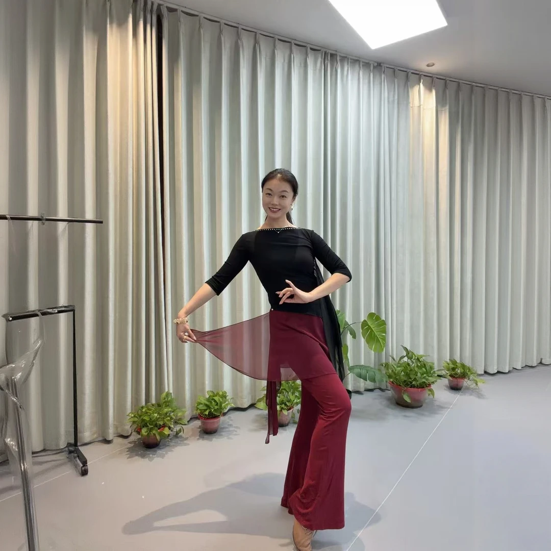 【李冠老师专属】舞蹈微喇叭裤屁帘遮臀假两件裙裤古典舞形体练功裤