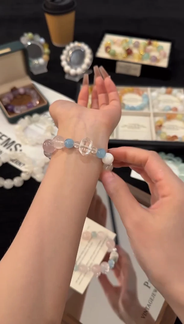 合金手链水晶粉水晶多宝x3078
