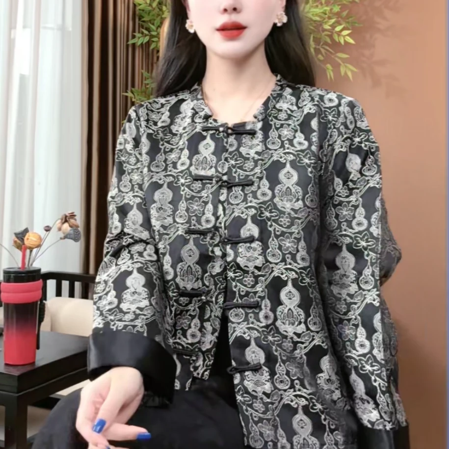 2025秋季新款桑蚕丝时尚上衣圆领盘扣透气百搭国风外套女S193