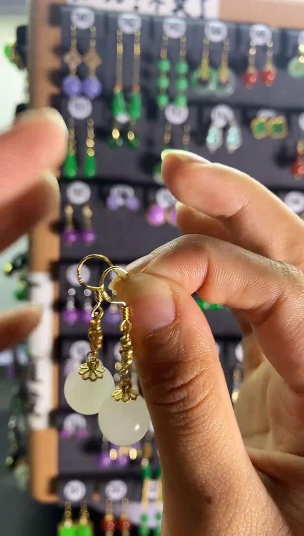 和田玉银S925镶嵌耳饰01