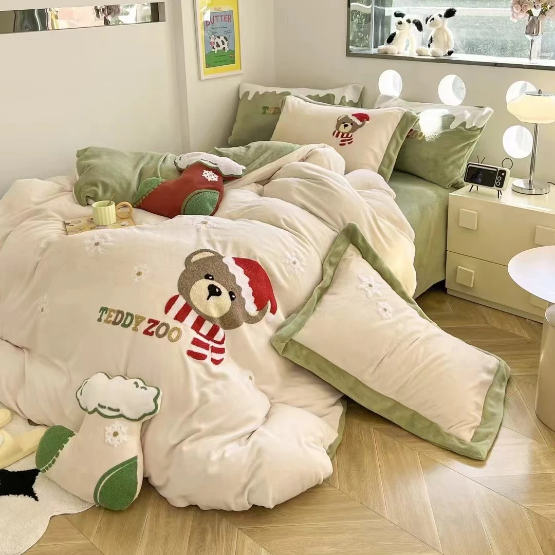 【寐可儿】清！  加厚高克重牛奶绒 圣诞小熊