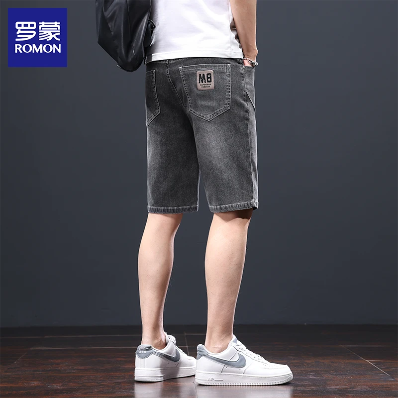 罗蒙牛仔五分裤男士夏季薄款冰丝凉感中裤子男宽松直筒休闲短裤